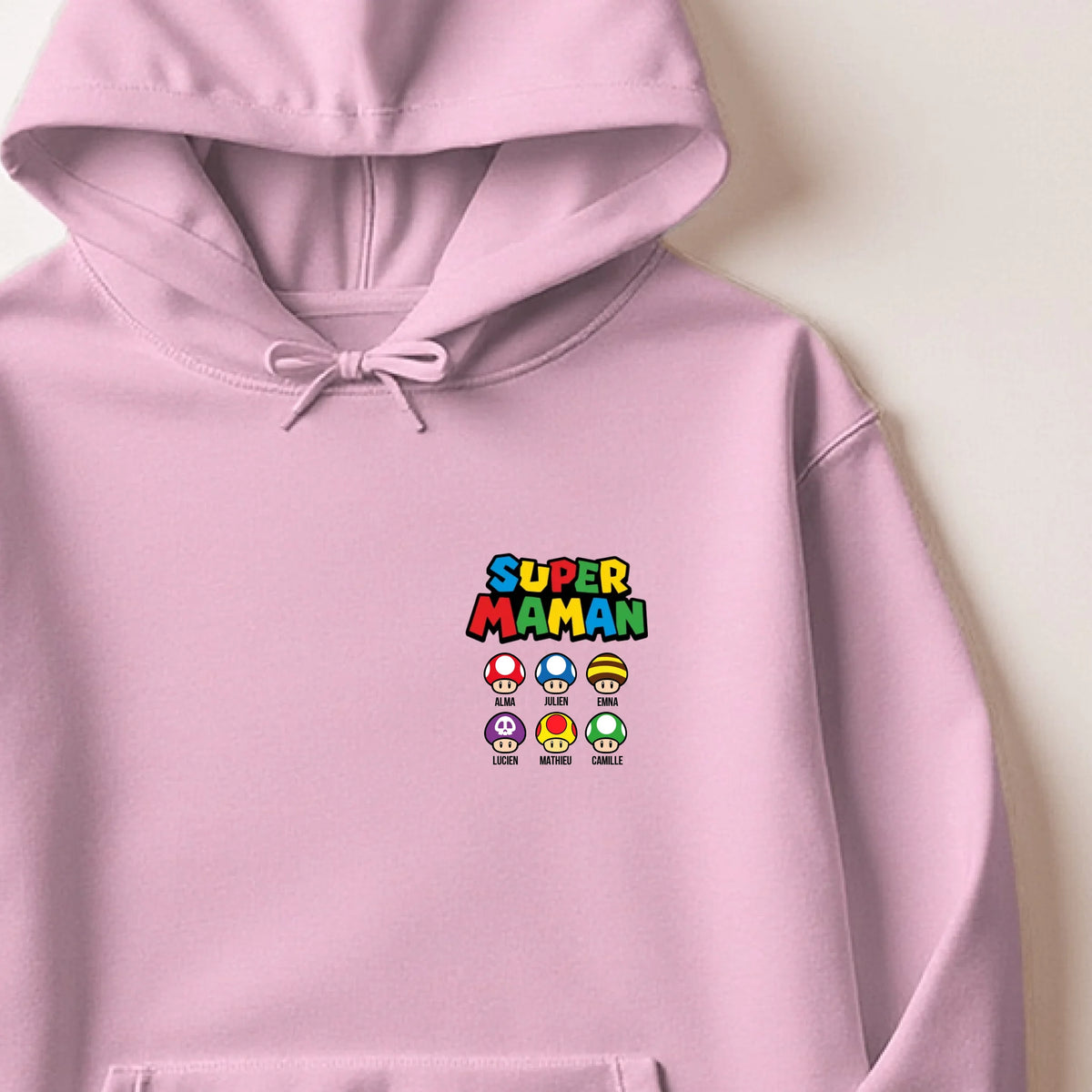 Sweat à capuche Super Maman personnalisé – Prénoms des enfants – vue 7