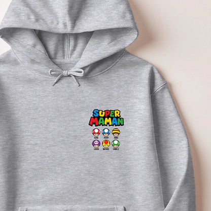 Sweat à capuche Super Maman personnalisé – Prénoms des enfants – vue 8