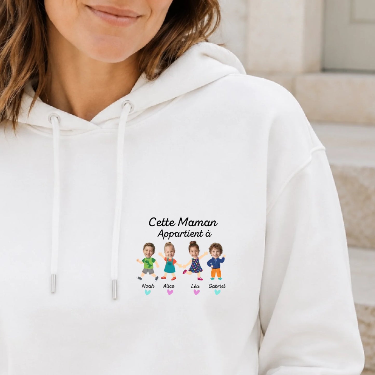 Sweat à capuche personnalisé maman - Portraits de ses enfants – vue 3