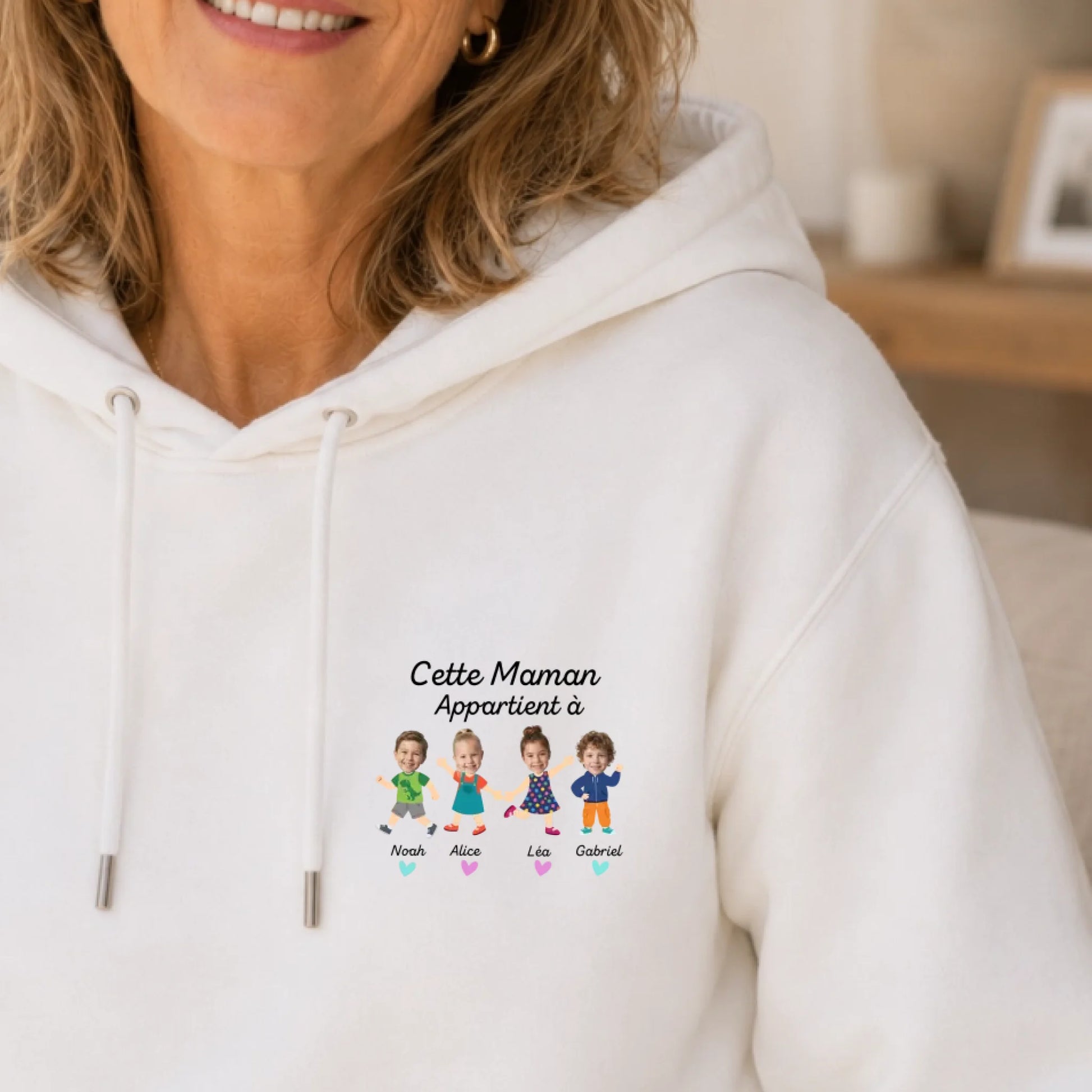 Sweat à capuche personnalisé maman - Portraits de ses enfants