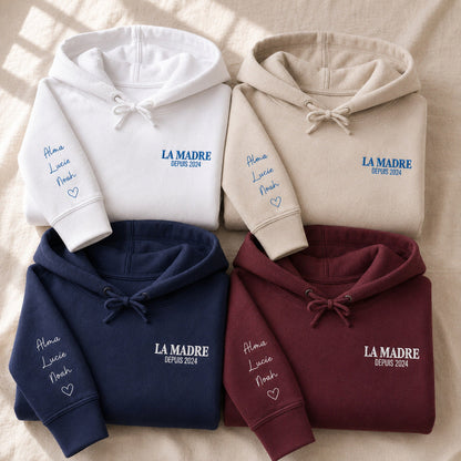 Sweat à capuche personnalisé maman - La Madre depuis avec prénoms – vue 3