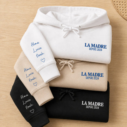 Sweat à capuche personnalisé maman - La Madre depuis avec prénoms – vue 4