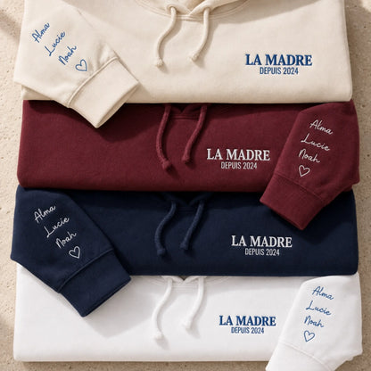 Sweat à capuche personnalisé maman - La Madre depuis avec prénoms