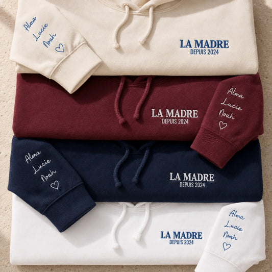 Sweat à capuche personnalisé maman - La Madre depuis avec prénoms
