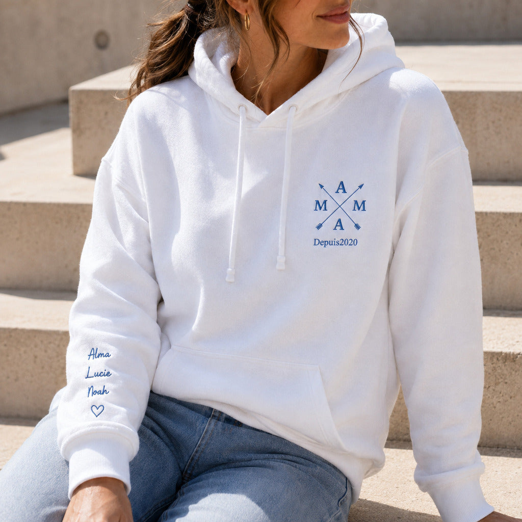 Sweat à capuche personnalisé maman brodé - Mama depuis