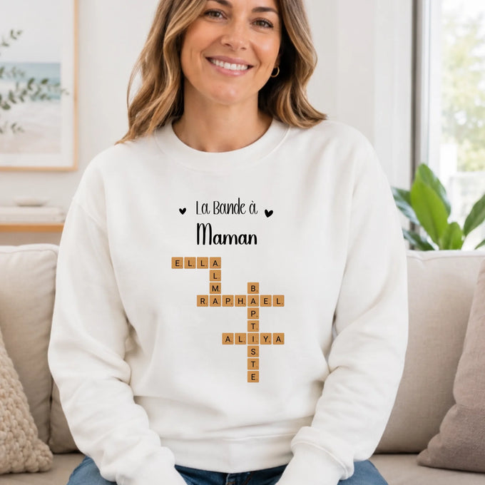 Sweat Maman personnalisé – Prénoms façon Scrabble