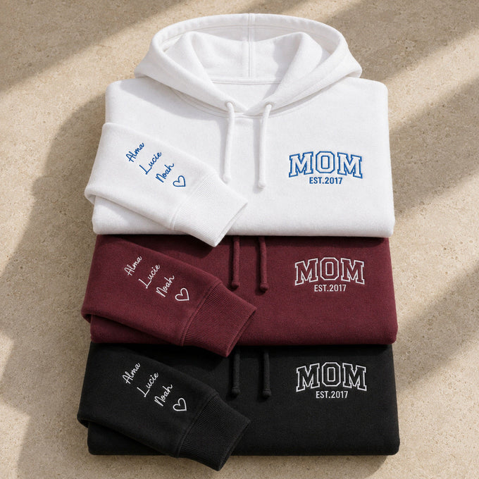 Sweat à capuche personnalisé maman - MOM et prénoms des enfants