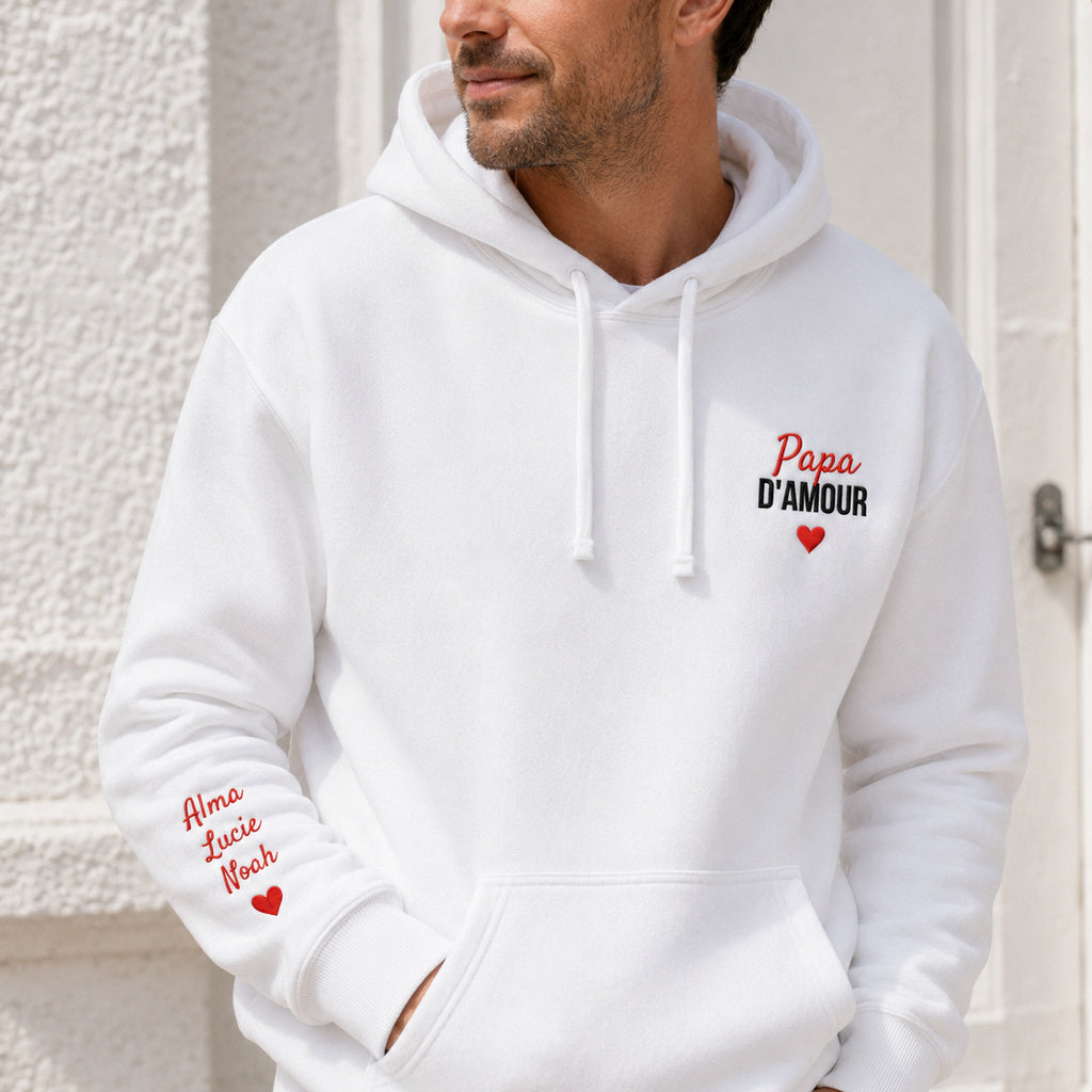 Sweat à capuche personnalisé papa brodé - Papa d'amour – vue 2