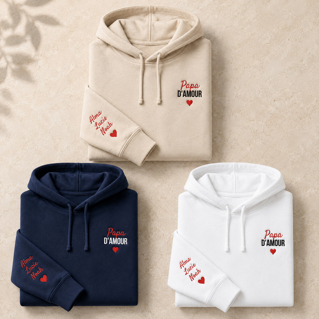 Sweat à capuche personnalisé papa brodé - Papa d'amour – vue 3