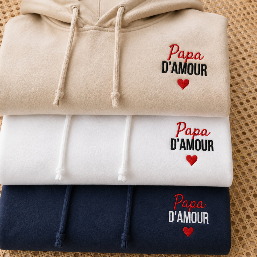 Sweat à capuche personnalisé papa brodé - Papa d'amour