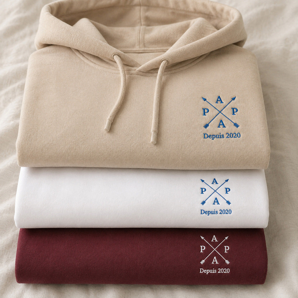 Sweat à capuche personnalisé papa brodé - Papa depuis – vue 2