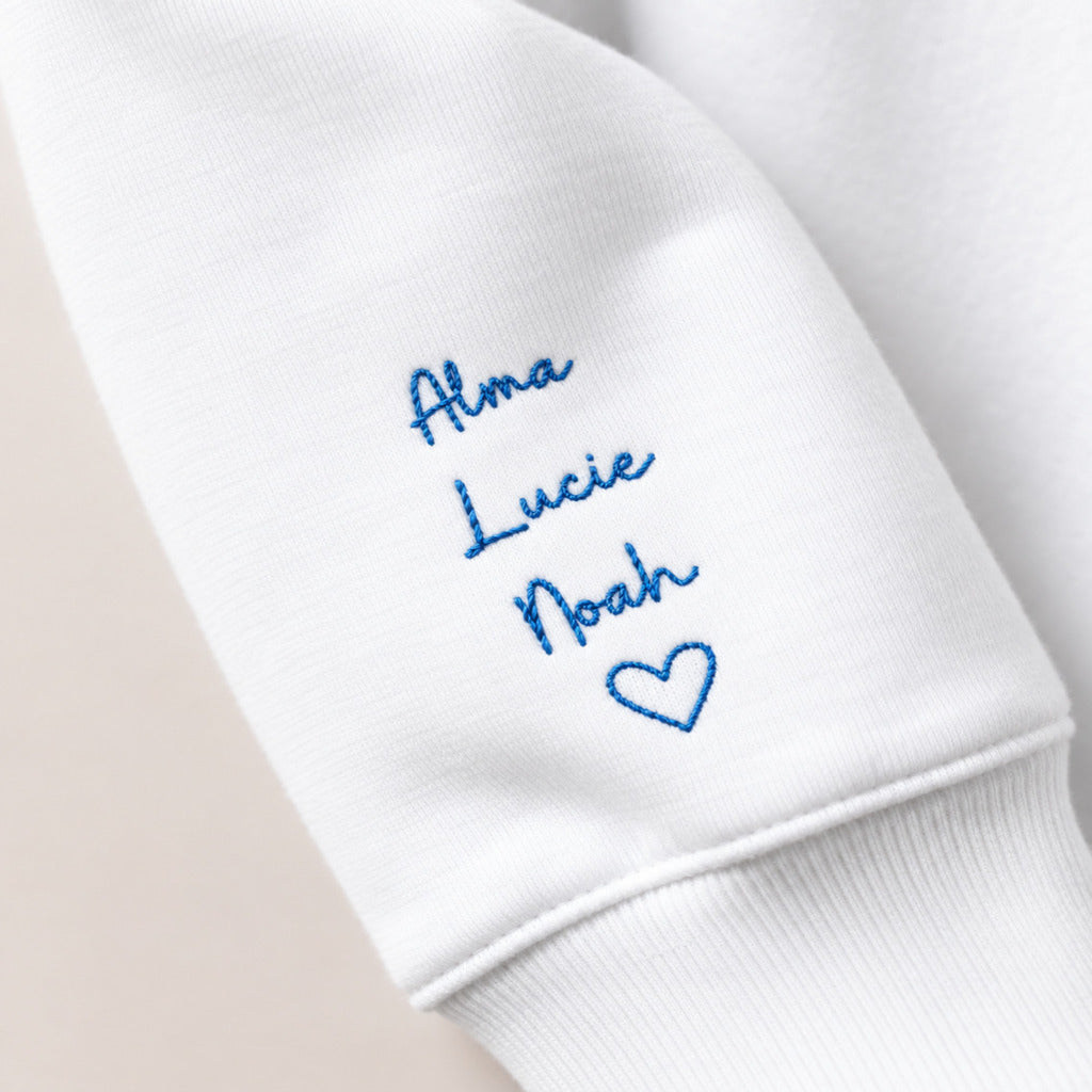 Broderie manche Alma Lucie Noah du sweat personnalisé papa