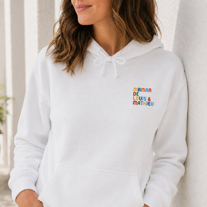 Sweat personnalisé Maman - Prénoms multicolore brodé
