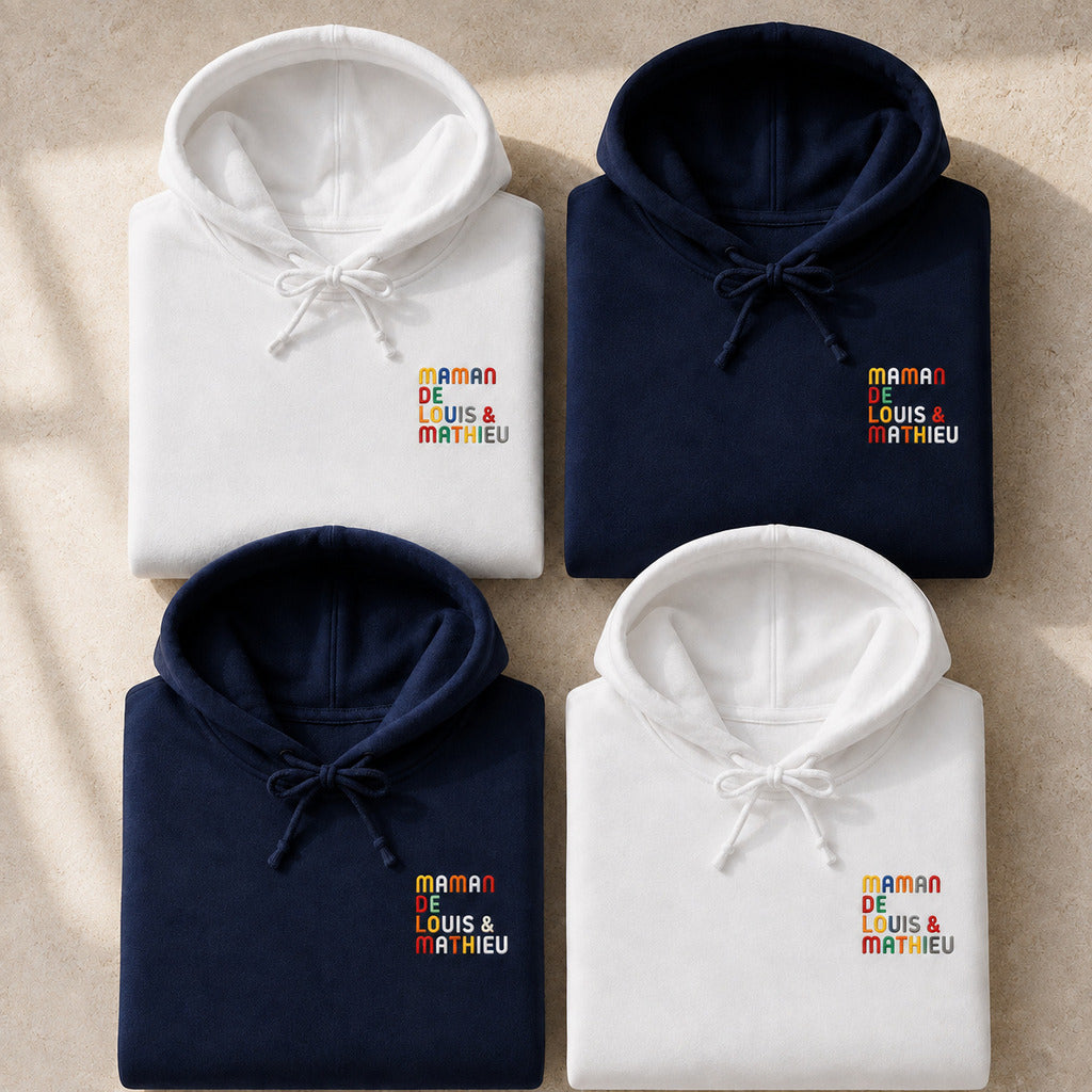 Sweat personnalisé Maman - Prénoms multicolore brodé
