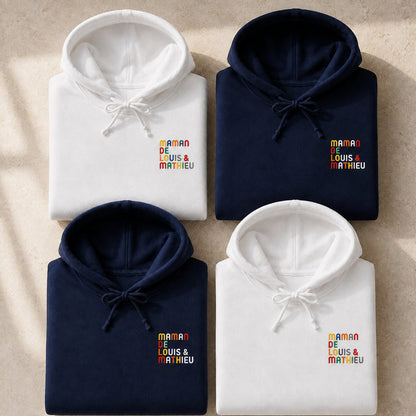 Sweat personnalisé Maman - Prénoms multicolore brodé