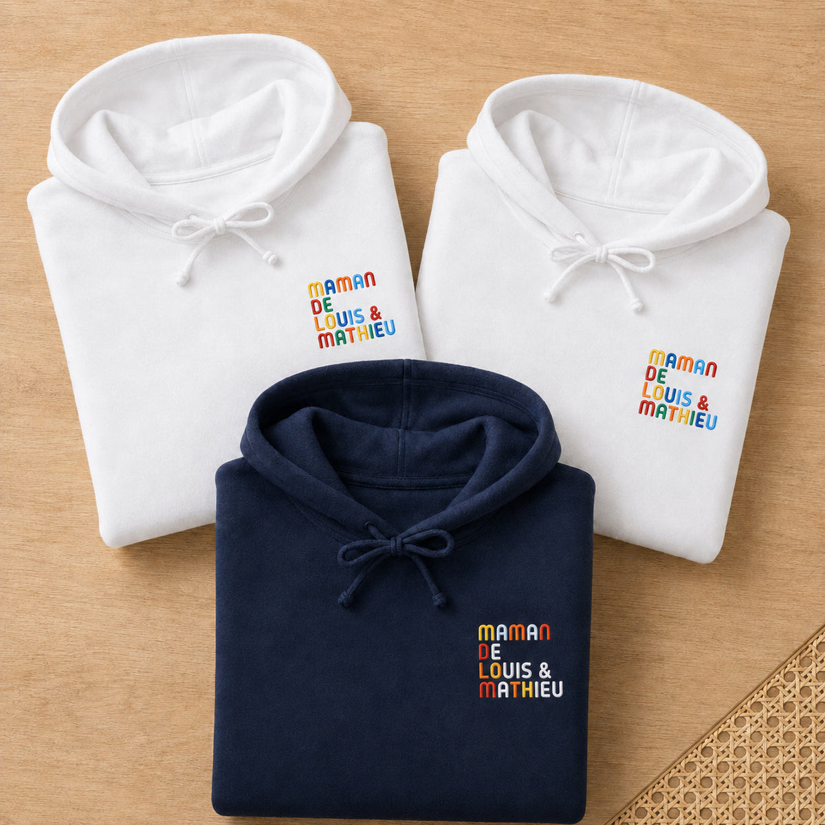 Sweat personnalisé Maman - Prénoms multicolore brodé