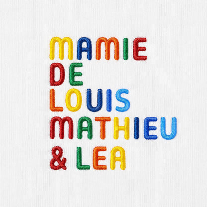 Sweat personnalisé Mamie - Prénoms multicolore brodé