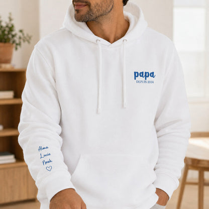 Sweat à capuche personnalisé papa brodé - Papa depuis et prénoms des enfants – vue 2