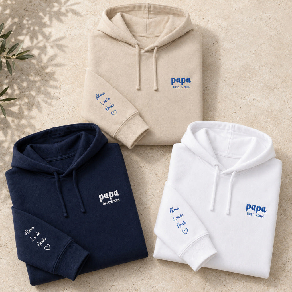 Sweat à capuche personnalisé papa brodé - Papa depuis et prénoms des enfants – vue 50