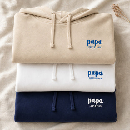 Sweat à capuche personnalisé papa brodé - Papa depuis et prénoms des enfants – vue 51