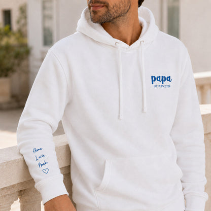 Sweat à capuche personnalisé papa brodé - Papa depuis et prénoms des enfants