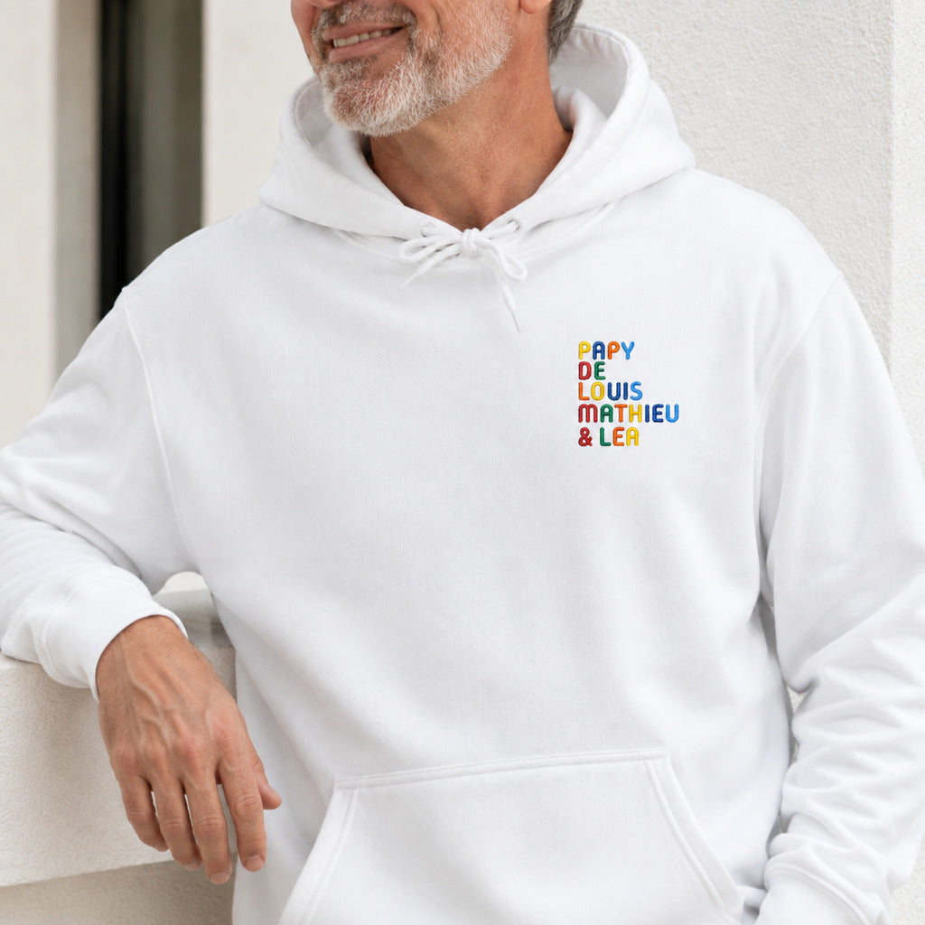 Sweat personnalisé Papy - Prénoms multicolore brodé