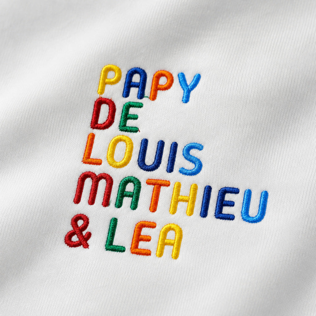 Sweat personnalisé Papy - Prénoms multicolore brodé