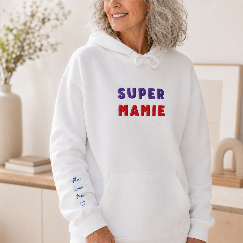 Sweat à capuche personnalisé mamie brodé - Super mamie – vue 3