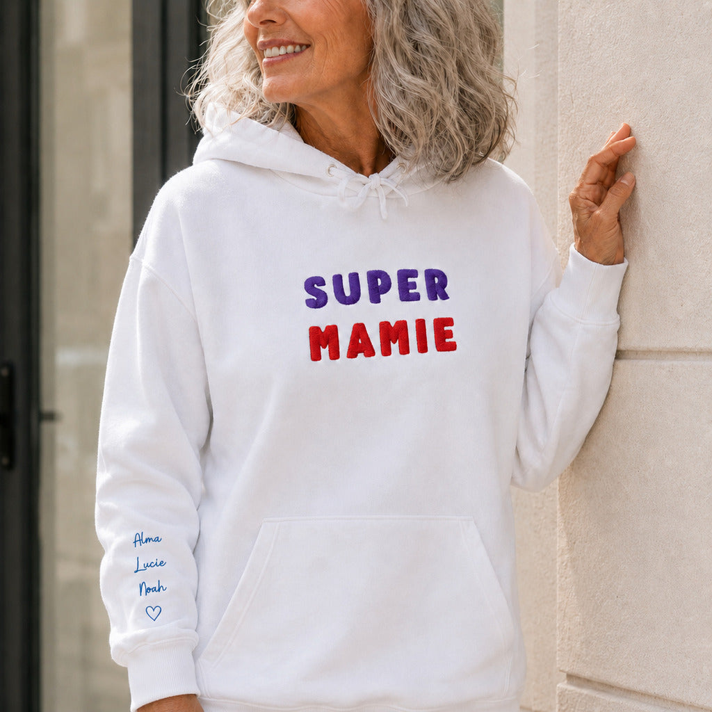 Sweat à capuche personnalisé mamie brodé - Super mamie – vue 4