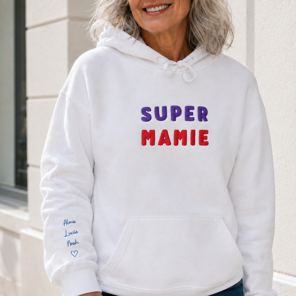 Sweat à capuche personnalisé mamie brodé - Super mamie
