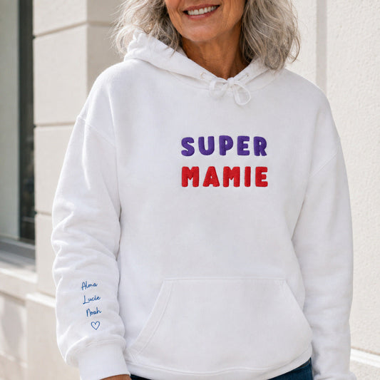 Sweat à capuche personnalisé mamie brodé - Super mamie