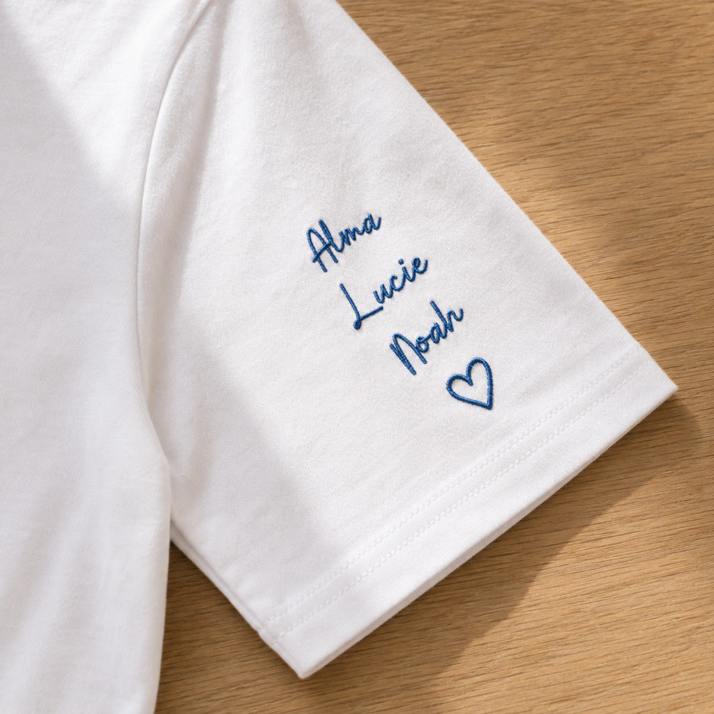 T-shirt brodé personnalisé DAD – détail broderie manche