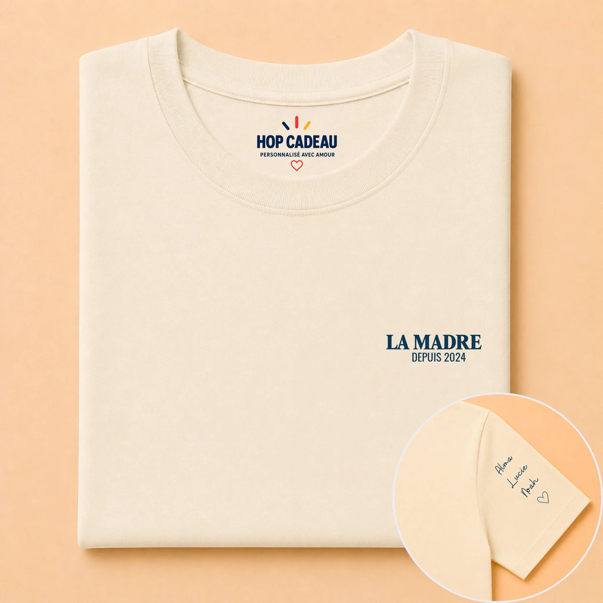 T-shirt La Madre personnalisé – Cœur, prénoms et année – vue 11