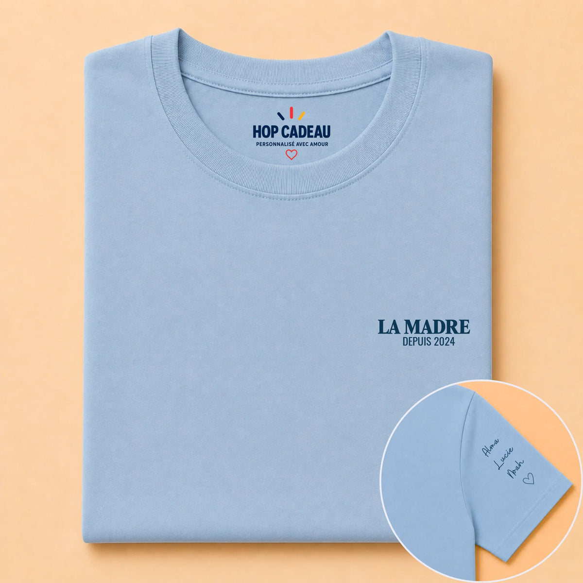 T-shirt La Madre personnalisé – Cœur, prénoms et année – vue 13