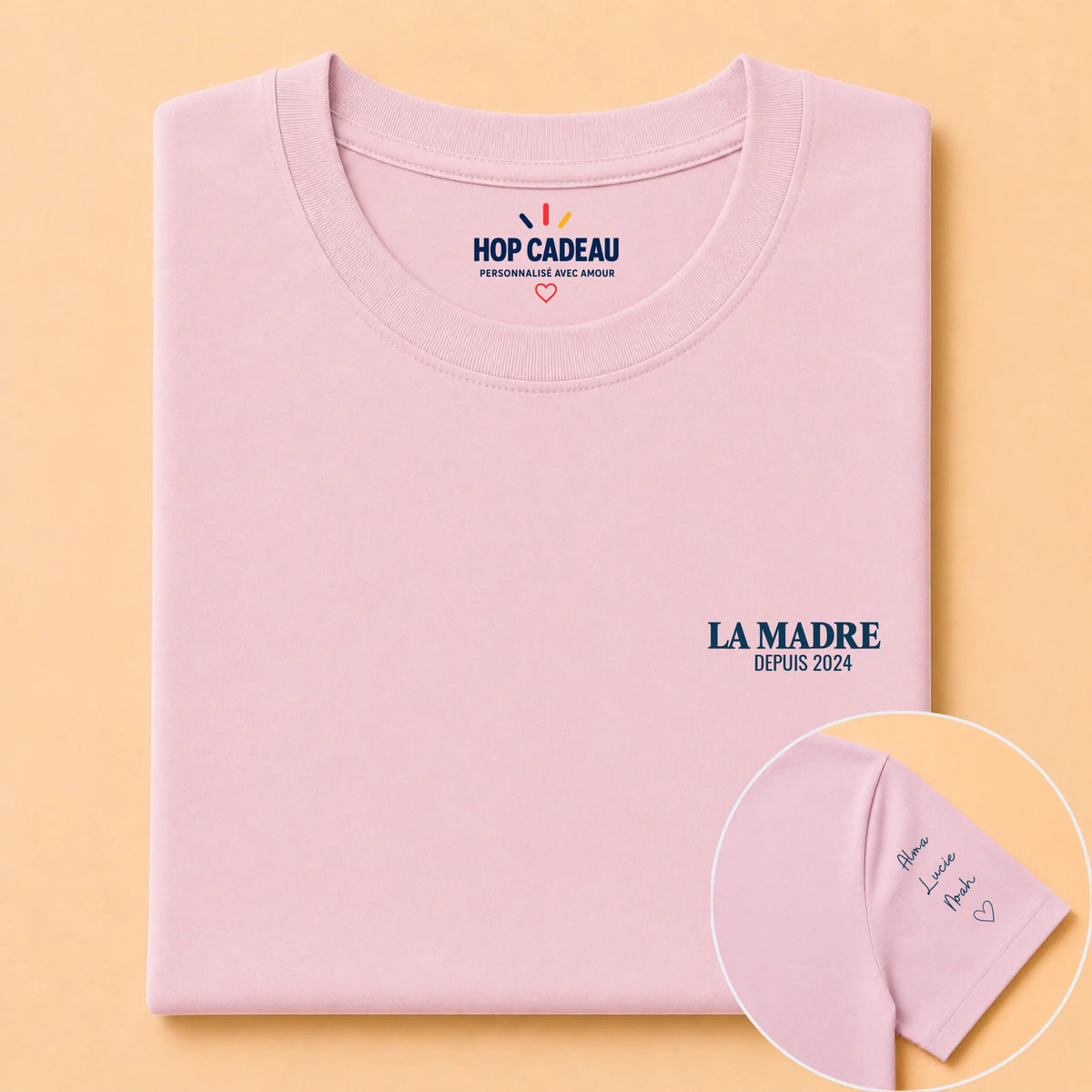 T-shirt La Madre personnalisé – Cœur, prénoms et année – vue 8
