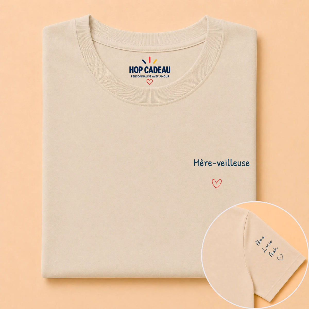 T-shirt Mère-veilleuse personnalisé – Cœur et prénoms – vue 15