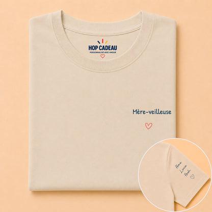T-shirt Mère-veilleuse personnalisé – Cœur et prénoms – vue 15