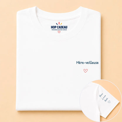 T-shirt Mère-veilleuse personnalisé – Cœur et prénoms – vue 3