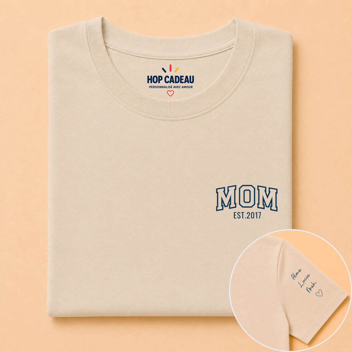 T-shirt MOM personnalisé – Cœur, prénoms et année – vue 14