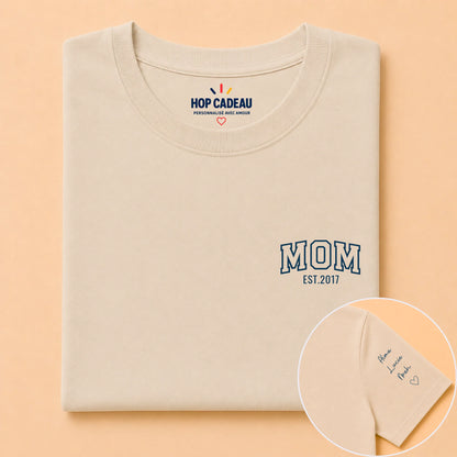 T-shirt MOM personnalisé – Cœur, prénoms et année – vue 14