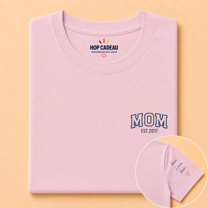 T-shirt MOM personnalisé – Cœur, prénoms et année – vue 8