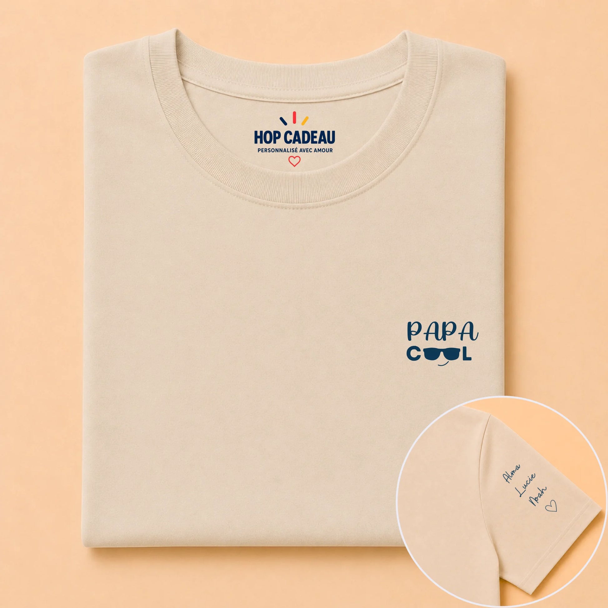 T-shirt Papa cool personnalisé – Cœur et prénoms – vue 13