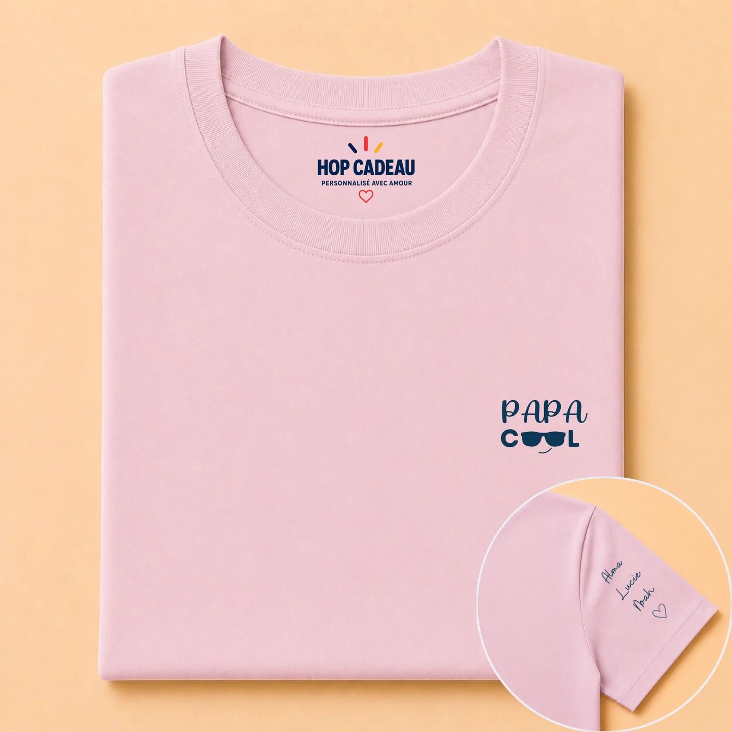 T-shirt Papa cool personnalisé – Cœur et prénoms – vue 7