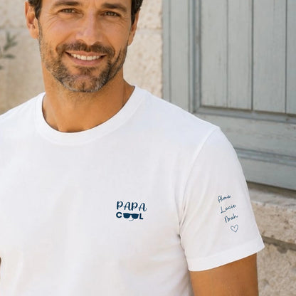 T-shirt Papa cool personnalisé – Cœur et prénoms