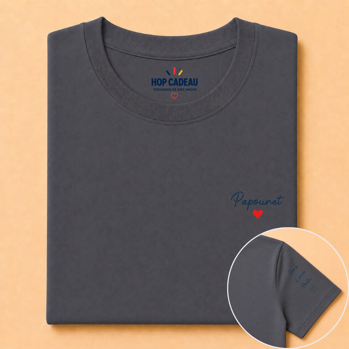 T-shirt personnalisé Papounet - Prénoms sur la manche – vue 8
