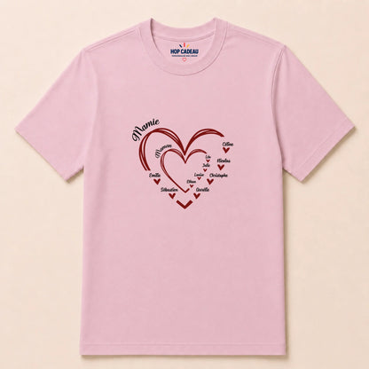 T-shirt Maman ou Mamie personnalisé – Cœurs et prénoms – vue 13