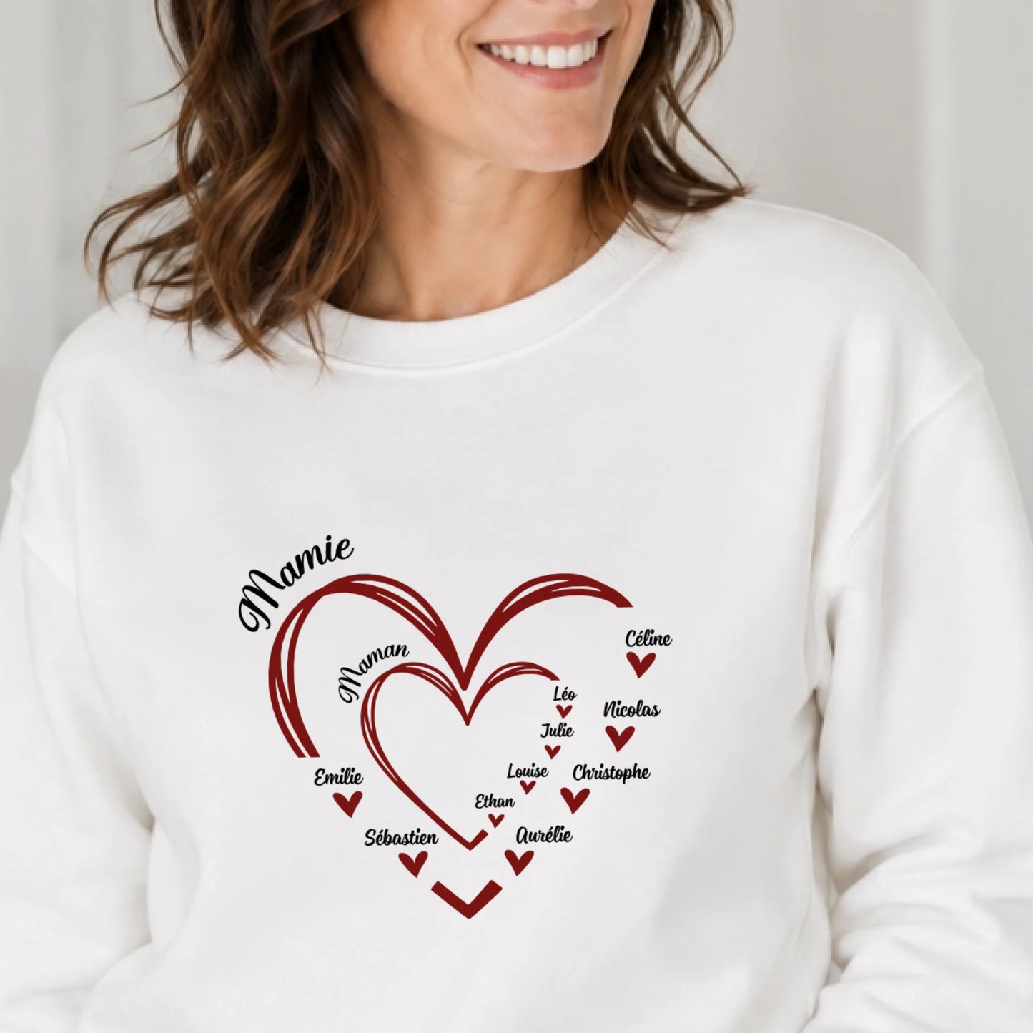 T-shirt Maman ou Mamie personnalisé – Cœurs et prénoms – vue 14