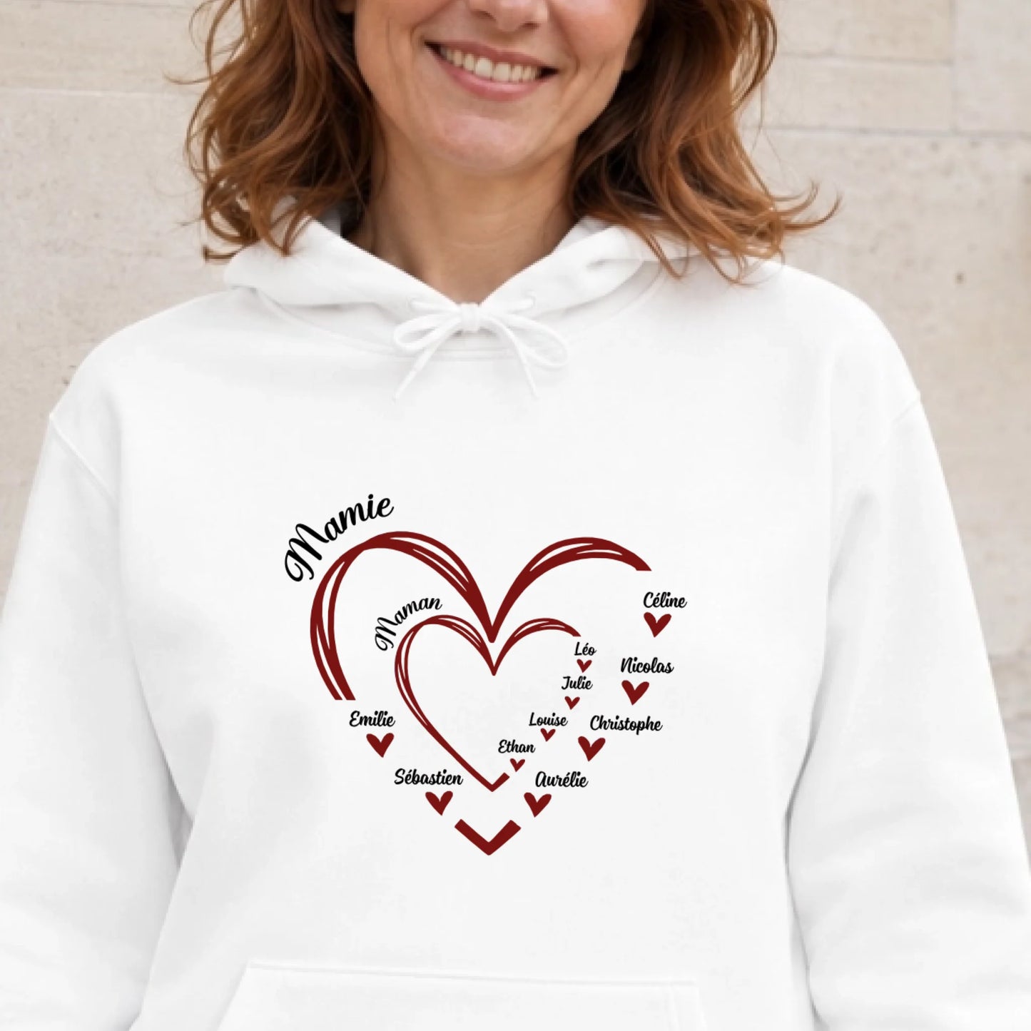 T-shirt Maman ou Mamie personnalisé – Cœurs et prénoms – vue 25