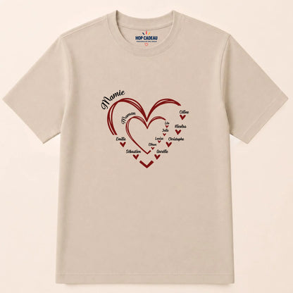 T-shirt Maman ou Mamie personnalisé – Cœurs et prénoms – vue 6