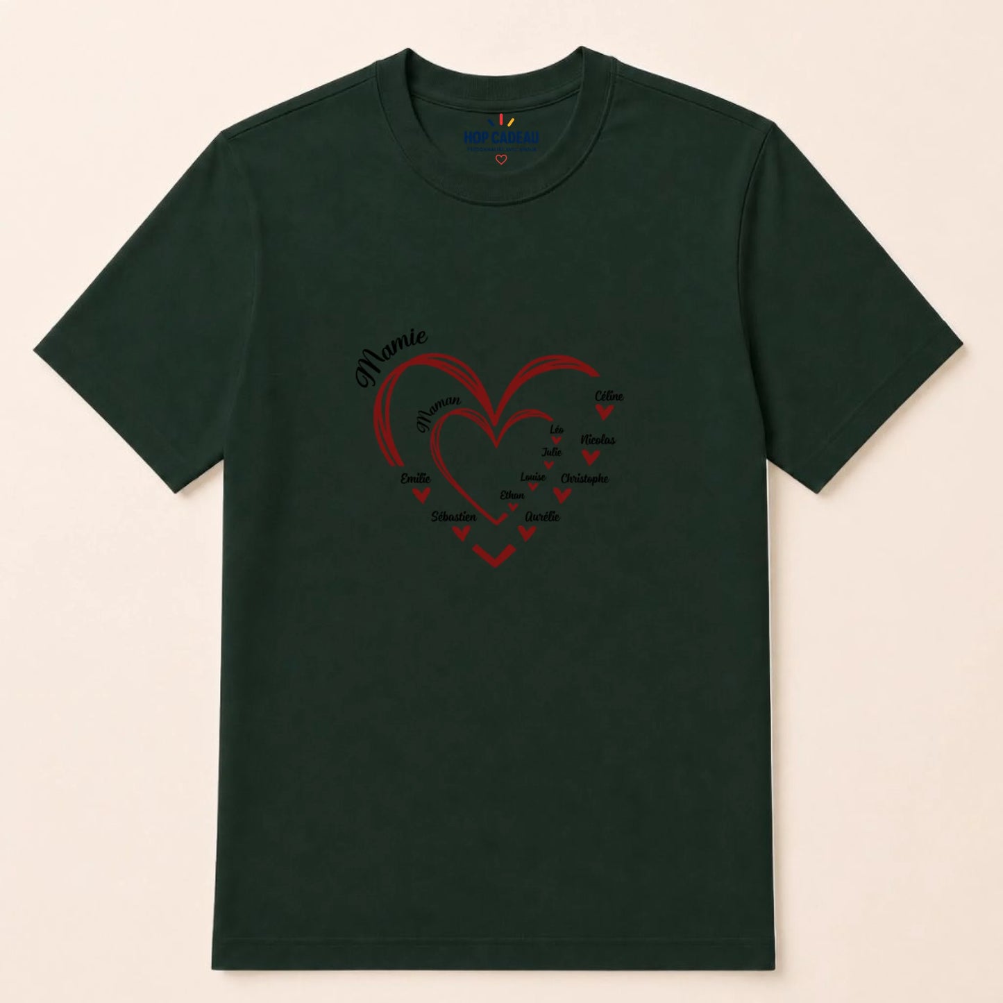 T-shirt Maman ou Mamie personnalisé – Cœurs et prénoms – vue 8